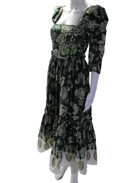 Cara Cara Womens Square Neck Short Sleeves Ruffle Tiered Maxi Dress Floral Size