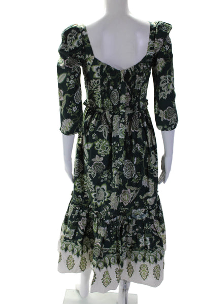 Cara Cara Womens Square Neck Short Sleeves Ruffle Tiered Maxi Dress Floral Size