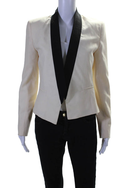 A.L.C. Womens Wool Collared Long Sleeve Open Front Blazer Jacket Cream Size 2