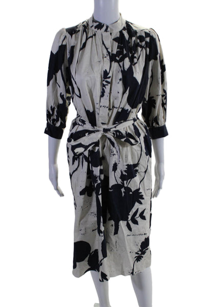 Libertine Womens Floral Print Belted Maxi Dress White Navy Blue Size Extra Small