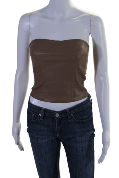 Heartloom Womens Faux Leather Sweetheart Neck Blouse Brown Size Extra Small