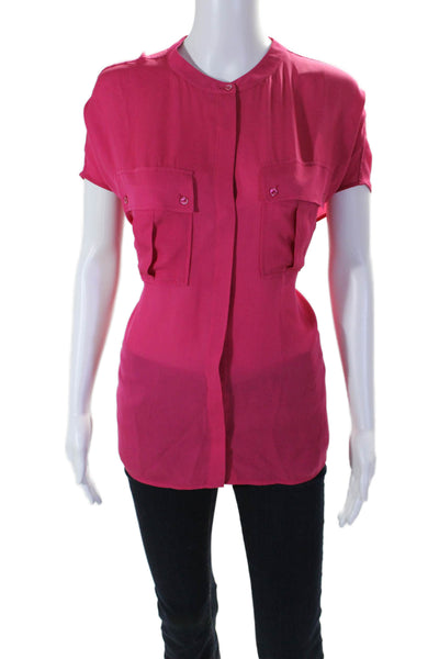 Vince Womens Silk Sleeveless Button Down Blouse Fuschia Size XL