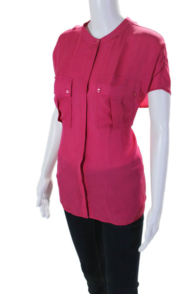 Vince Womens Silk Sleeveless Button Down Blouse Fuschia Size XL