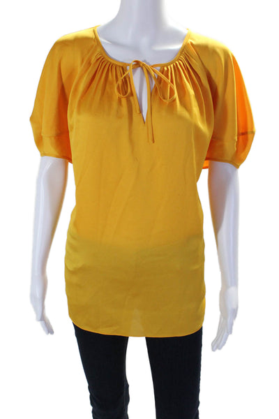 Lafayette 148 New York Womens Short Sleeve Pleated V Neck Blouse Gold Size XL