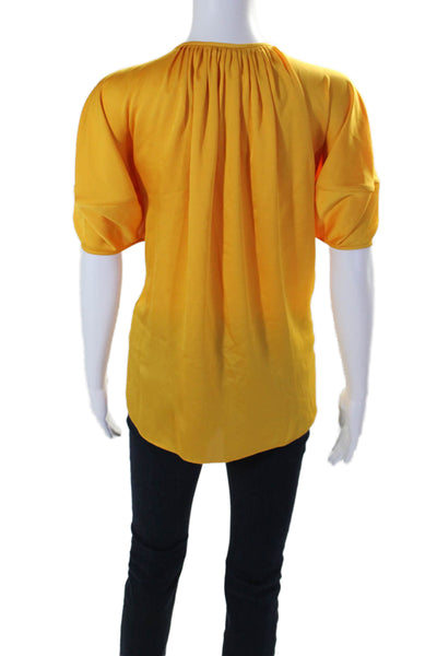 Lafayette 148 New York Womens Short Sleeve Pleated V Neck Blouse Gold Size XL