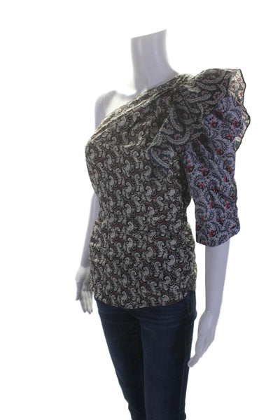 Isabel Marant Etoile Women's Asymmetrical Ruffle Short Sleeves Blouse Size 36