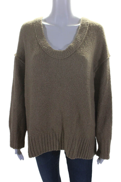 Free People Womens V Neck Ribbed Hem Long Sleeve Oversized Sweater Brown Size XS