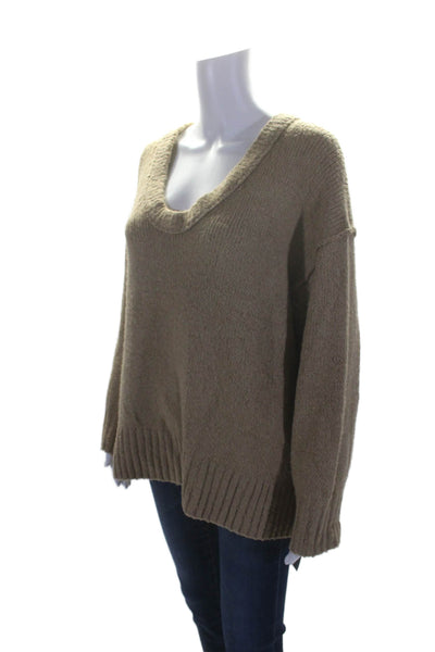 Free People Womens V Neck Ribbed Hem Long Sleeve Oversized Sweater Brown Size XS