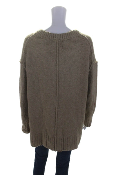 Free People Womens V Neck Ribbed Hem Long Sleeve Oversized Sweater Brown Size XS