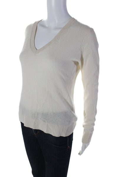 Theory Womens Cashmere Long Sleeve Ribbed Knit Basic Sweater Cream Size S