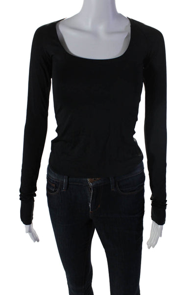 ALIX NYC Womens Long Sleeve Round Neck Fitted Bodysuit Top Black Size S