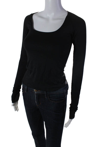 ALIX NYC Womens Long Sleeve Round Neck Fitted Bodysuit Top Black Size S