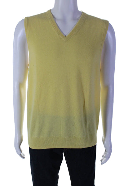 J Crew Mens Cashmere Yellow V-Neck Sleeveless Sweater Vest Top Size M