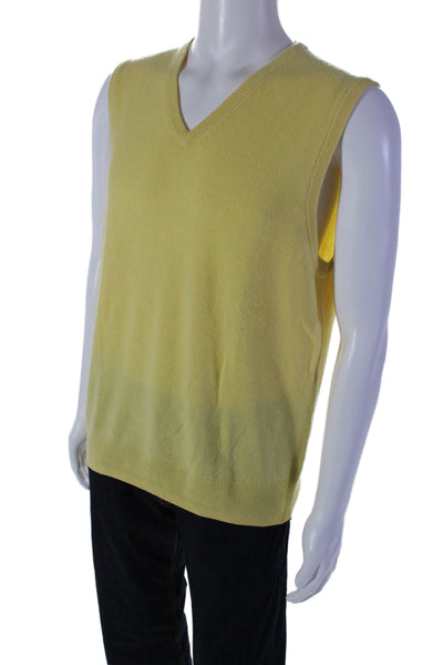 J Crew Mens Cashmere Yellow V-Neck Sleeveless Sweater Vest Top Size M