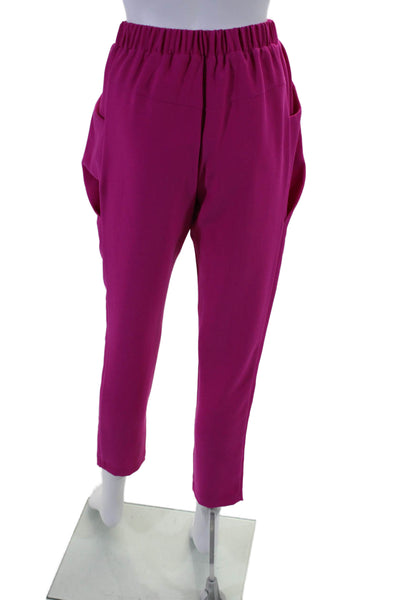 Cassali Women's Elastic Waist Pockets Straight Leg Pants Pink Size XS