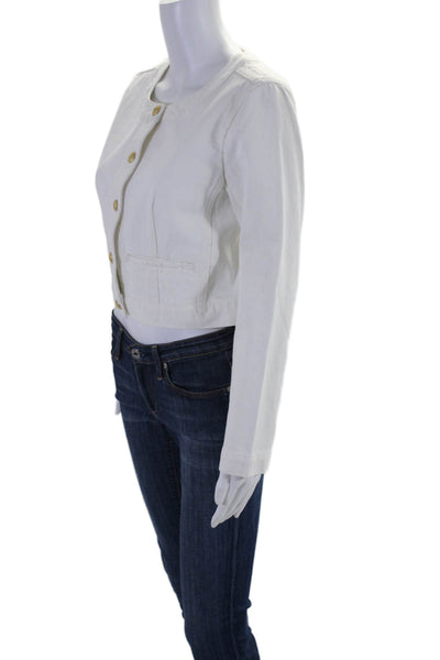 J Crew Womens Cotton White Blue V-neck Button Front Cardigan Sweater Top Size XS