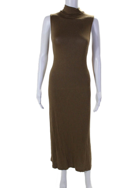 Vince Womens Back Zip Sleeveless Mock Neck Knit Midi Dress Brown Size Medium