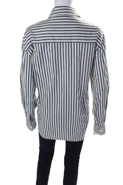 Reformation Womens Button Front Collared Striped Shirt White Blue Size Medium