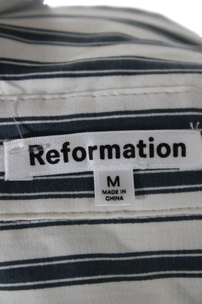 Reformation Womens Button Front Collared Striped Shirt White Blue Size Medium