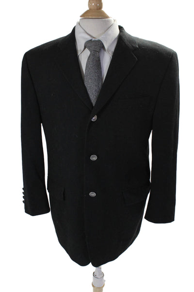 Calvin Klein Mens Three Button Notched Lapel Blazer Jacket Black Wool Size 39S