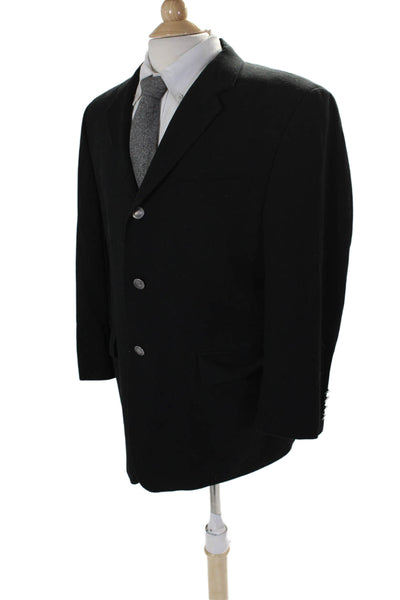 Calvin Klein Mens Three Button Notched Lapel Blazer Jacket Black Wool Size 39S