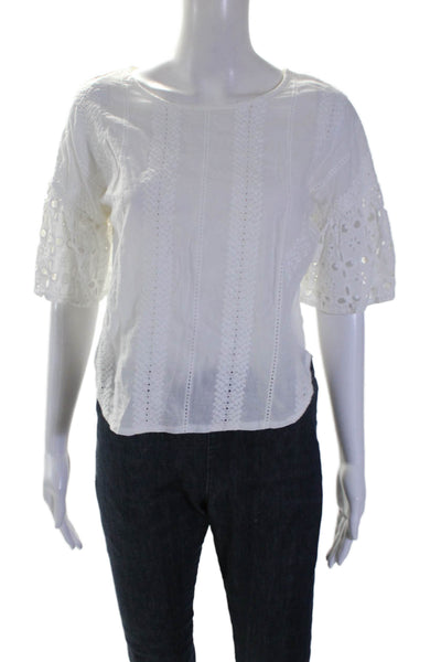 Muche Et Muchette Womens Eyelet Short Sleeves Blouse White Size One Size