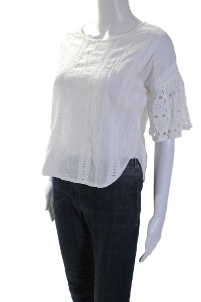 Muche Et Muchette Womens Eyelet Short Sleeves Blouse White Size One Size