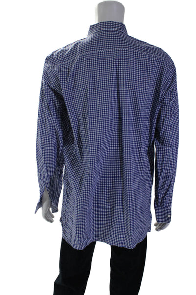 Canali Mens Plaid Button Down Dress Shirt Blue White Cotton Size Extra Large