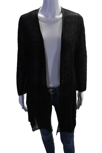 Eileen Fisher Womens Black Open Front Long Sleeve Cardigan Sweater Top Size PS