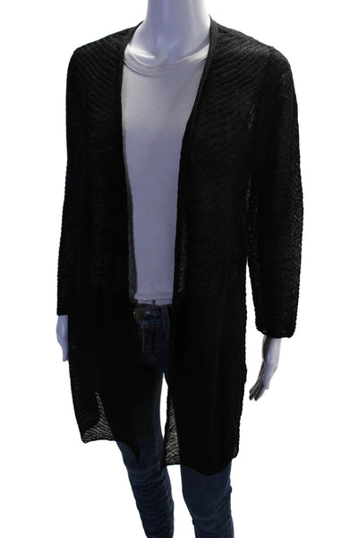 Eileen Fisher Womens Black Open Front Long Sleeve Cardigan Sweater Top Size PS