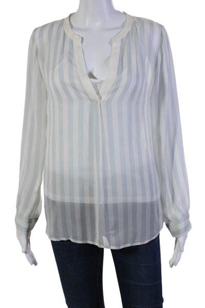 Joie Womens Striped Long Sleeve V-neck Sheer Blouse White Size S