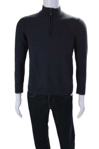 J. Mclaughlin Mens Half Zipper Turtleneck Sweater Navy Blue Wool Size Medium