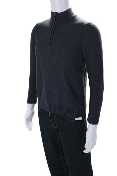 J. Mclaughlin Mens Half Zipper Turtleneck Sweater Navy Blue Wool Size Medium