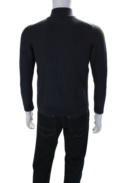 J. Mclaughlin Mens Half Zipper Turtleneck Sweater Navy Blue Wool Size Medium