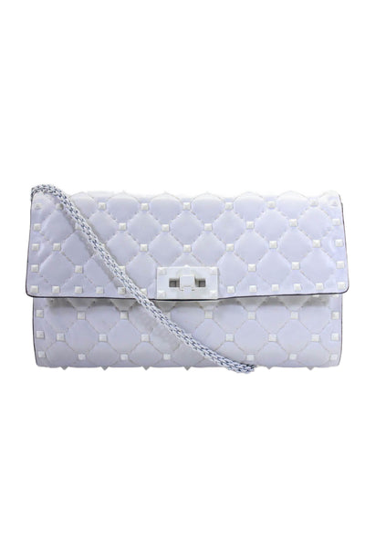 Valentino Garavani Womens Chain Rockstud Quilted Flap Crossbody Handbag White