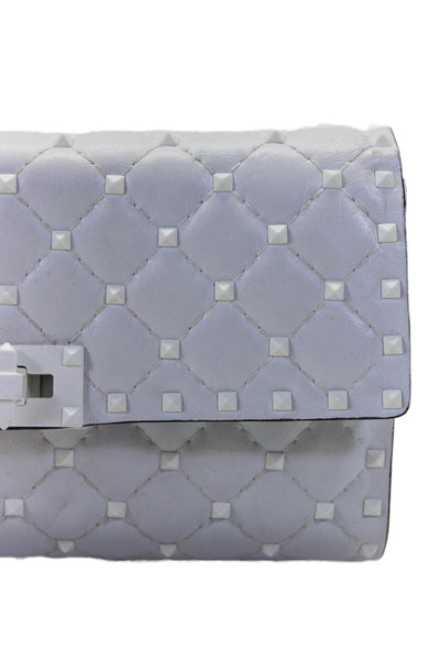 Valentino Garavani Womens Chain Rockstud Quilted Flap Crossbody Handbag White