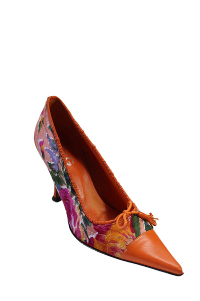 Dolce & Gabbana Womens Floral Print Slip-on Heels Orange Size Eur 38.5