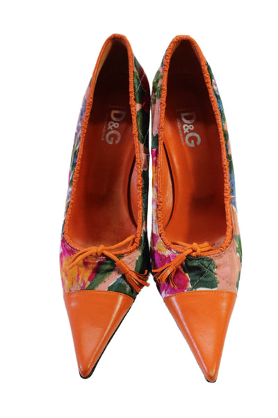 Dolce & Gabbana Womens Floral Print Slip-on Heels Orange Size Eur 38.5