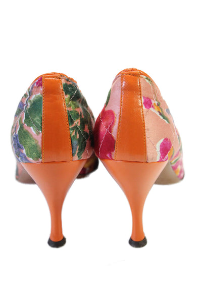 Dolce & Gabbana Womens Floral Print Slip-on Heels Orange Size Eur 38.5