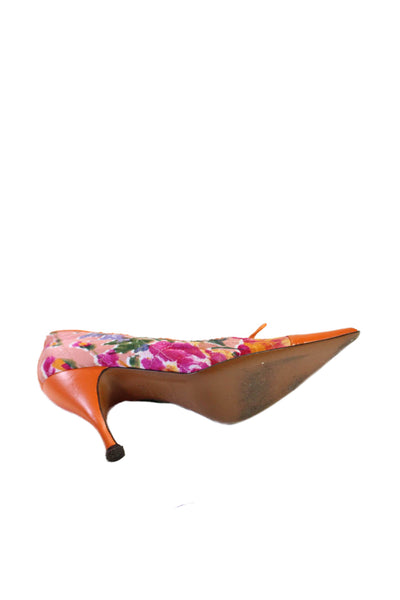 Dolce & Gabbana Womens Floral Print Slip-on Heels Orange Size Eur 38.5