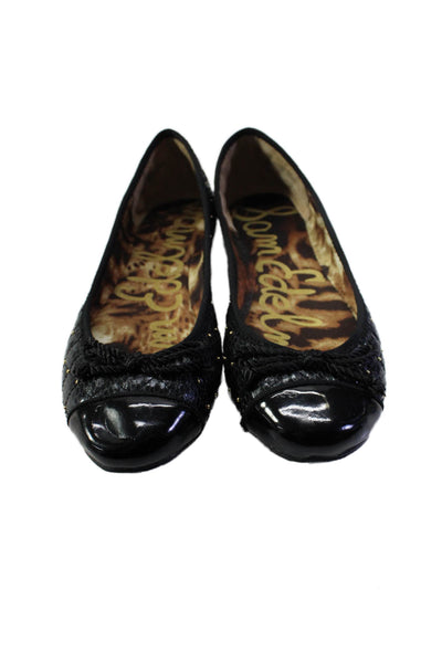 Sam Edelman Womens Black Bow Front Quilted Cap Toe Ballet Flats Shoes Size 7.5M