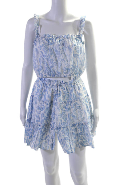 Beach Bunny Intermix Womens Floral Print Top Skirt Set White Blue Size Small/4