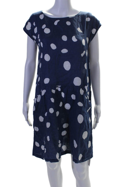 Marimekko Womens Linen Polka Dotted Sleeveless Round Neck Dress Blue Size 34