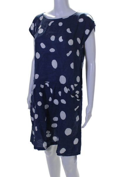 Marimekko Womens Linen Polka Dotted Sleeveless Round Neck Dress Blue Size 34