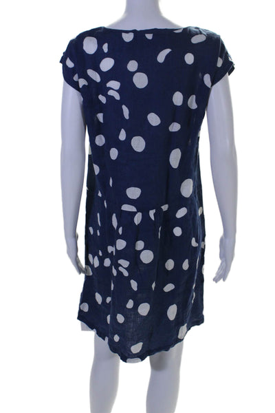 Marimekko Womens Linen Polka Dotted Sleeveless Round Neck Dress Blue Size 34