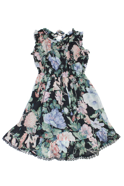 Zimmermann Girls Cotton Floral Drawstring Waist Sleeveless Dress Navy Size 8