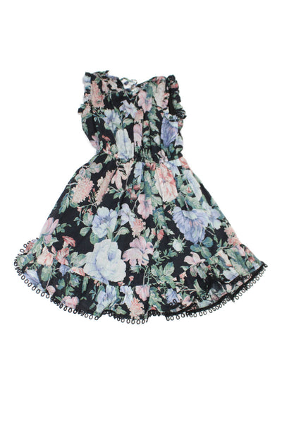 Zimmermann Girls Cotton Floral Drawstring Waist Sleeveless Dress Navy Size 8