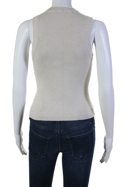 Toccin Womens Ribbed Sleeveless Crew Neck Shell Sweater White Size Extra Small