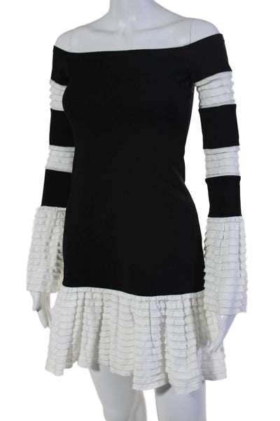 Alexis Womens 3/4 Sleeve Scoop Neck Tiered Mini Dress Black White Size XS