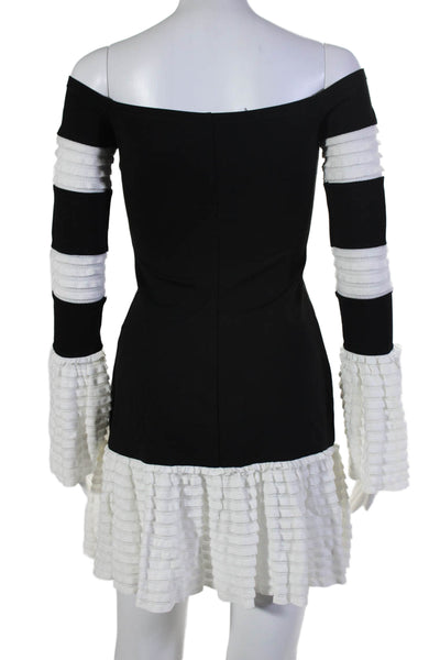 Alexis Womens 3/4 Sleeve Scoop Neck Tiered Mini Dress Black White Size XS